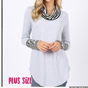 Gray Long Sleeve Turtleneck Plus Sz Relaxed Blouse